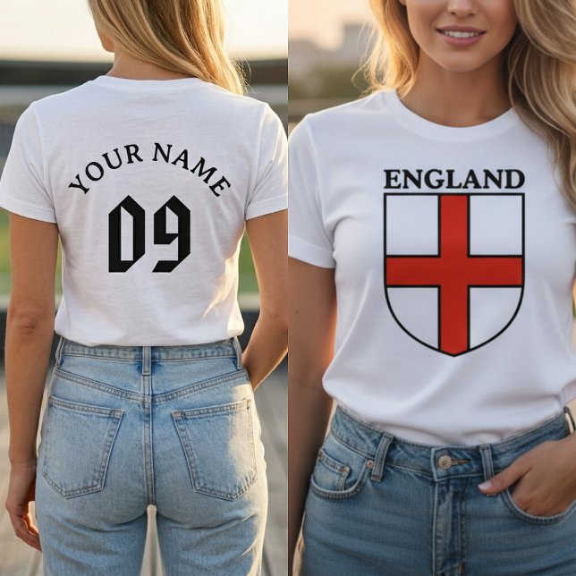 T-shirt England Shield Crest Personalized Name Number  (England Shield Crest Personalized Name Number Soccer T-Shirt)