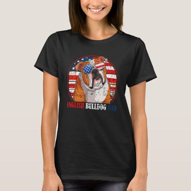 T-shirt English Bulldog Dad Retro American Flag Patriotic  (Devant)