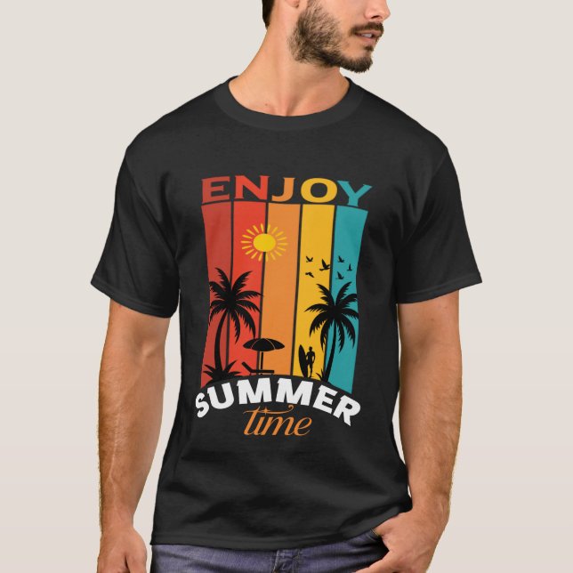 T-shirt Enjoy Summer Time Retro Beach Tee (Devant)
