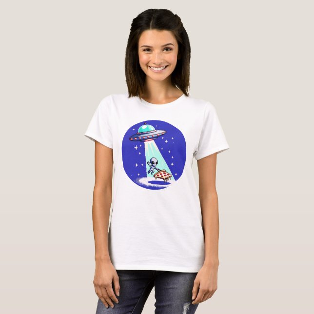 T-shirt Enlèvement de pizza Alien - Drôle Pixel Art UFO De (Devant entier)