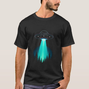 T-shirt Enlèvement par OVNI néon au-dessus d'une forêt de