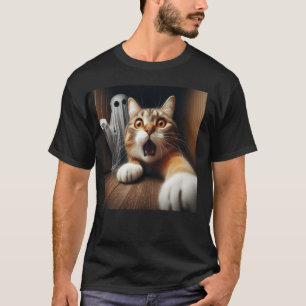 T-shirt Énorme Chat Surpris Et Effrayé Drôle De Selfie De