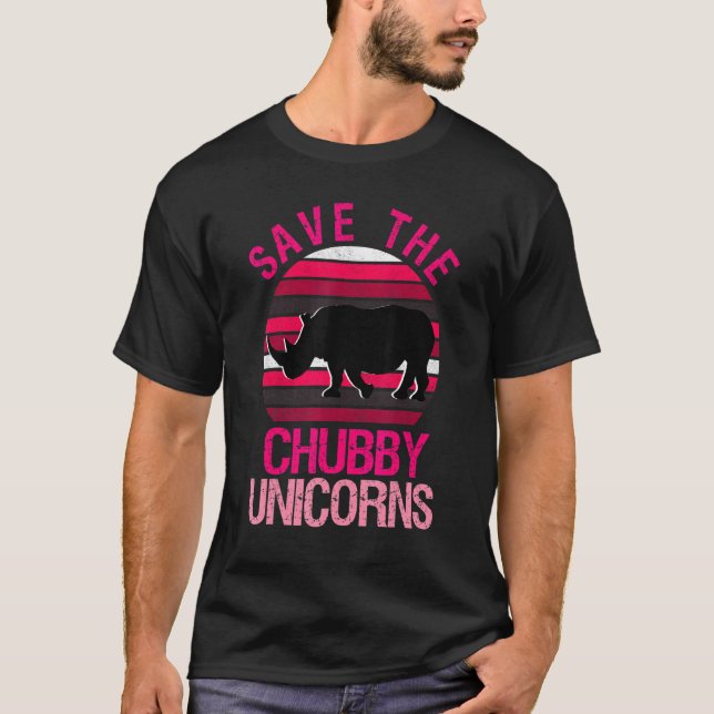 T-shirt Enregistrer Le Chubby Unicorns Retro Style Rhino 3 (Devant)