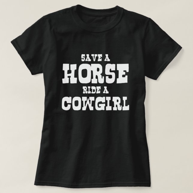 T-SHIRT ENREGISTRER UN CHEVAL UNE COWGIRL (Design devant)