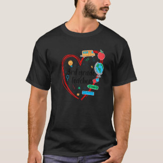 T-shirt Enseignant de 3e année Cœur Coloré Fournitures Sco