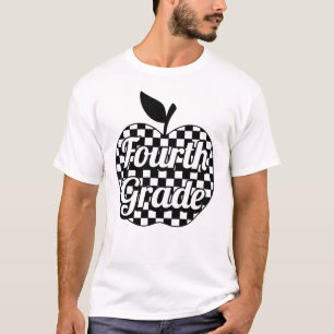 T-shirt Enseignant de 4e année À damiers Apple