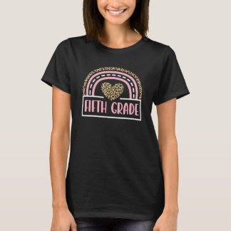 T-shirt Enseignant De Cinquième Classe Leopard Arc-En-Ciel