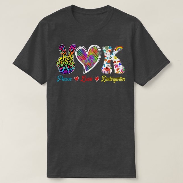 T-shirt Enseignant de l'année Peace Love Kindergarten Team (Design devant)