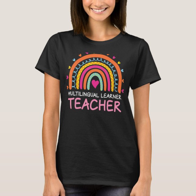 T-shirt Enseignant multilingue Leopard Arc-en-ciel Multi (Devant)