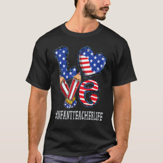 T-shirt Enseignant pour bébé Amour Drapeau Usa Feu d'artif