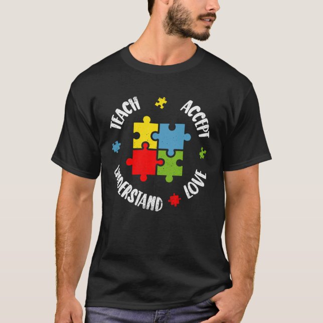 T-shirt Enseignant sensibilisation sur l'autisme Accepter  (Devant)