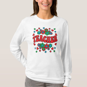T-shirt ENSEIGNANT-Super rétro, Fleurs, Coeurs, Étoiles