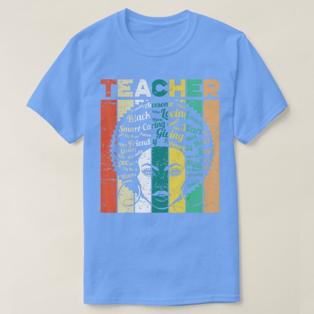 T-shirt Enseignante noire Afro Retro Mois de l'histoire no (Design devant)