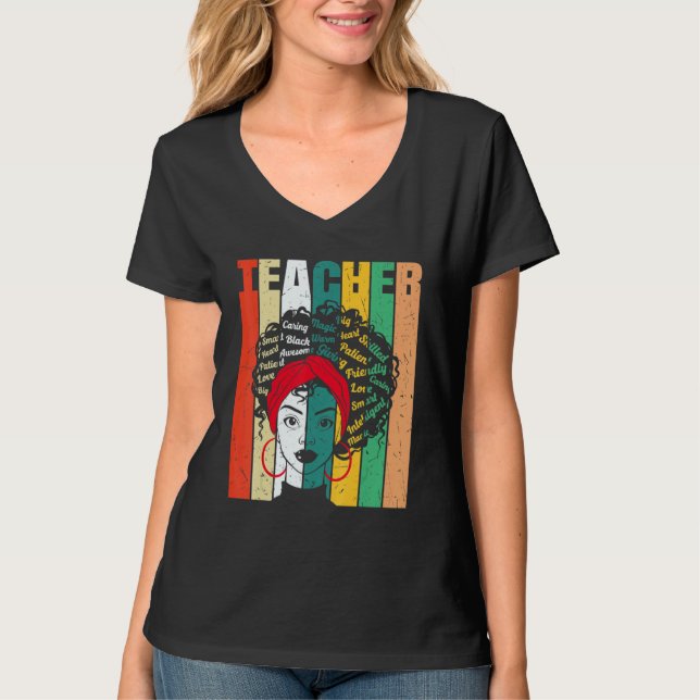 T-shirt Enseignante noire Afro Retro Mois de l'histoire no (Devant)