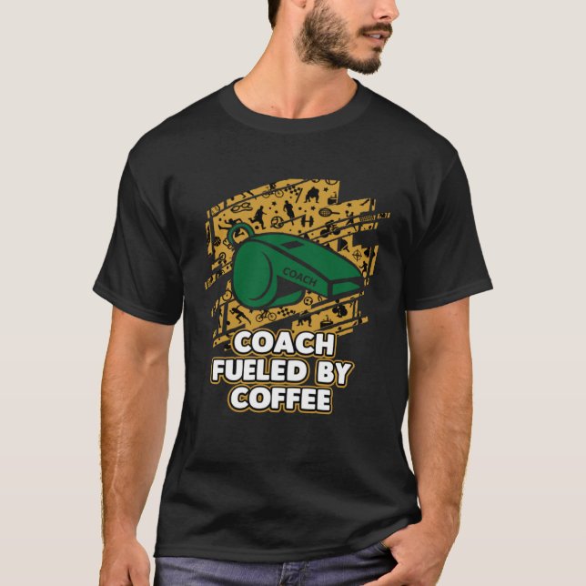 T-shirt Entraîneur Alimenté Par Coaching Café Humour Mento (Devant)
