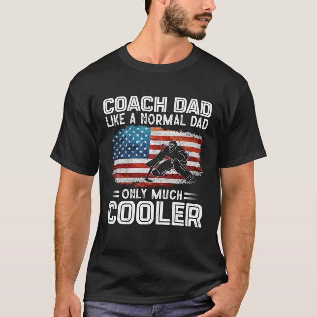 T-shirt Entraîneur de hockey papa Hockey Goalie USA Drapea (Devant)