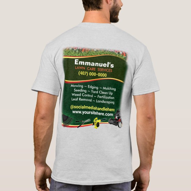 T-shirt Entrepôt de pelouse Aménagement de l'herbe Coupe T (Dos)