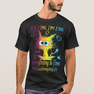 T-shirt Entretien Ménager La Vie Tout Va Bien Chat Coloré