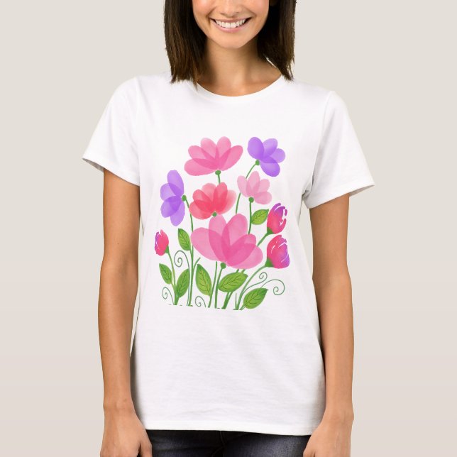 T-shirt Enveloppement de fleurs colorées (Devant)