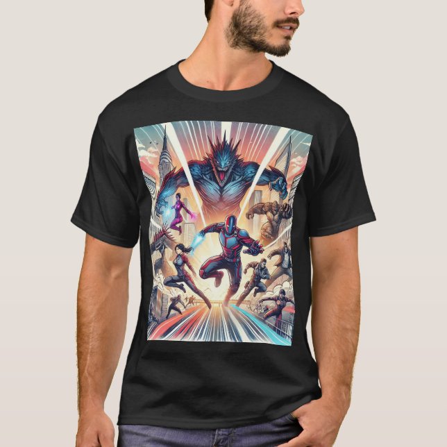 T-shirt Epic Superhero Showdown (Devant)