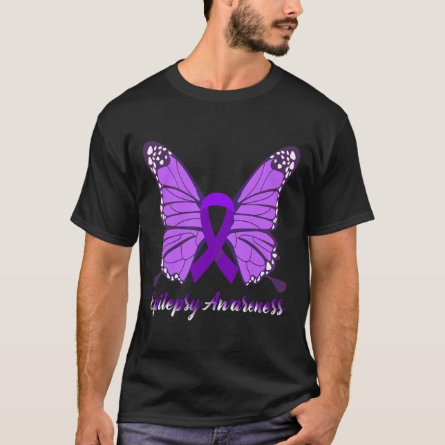 T-shirt Epileps de ruban violet de papillon de sensibilisa (Devant)
