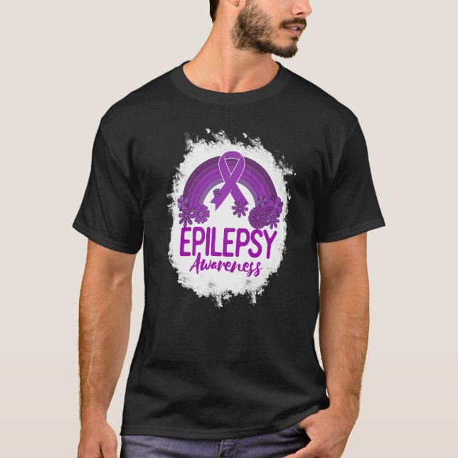 T-shirt Epilepsy Awareness Bleached Rainbow Purple Ribbon  (Devant)