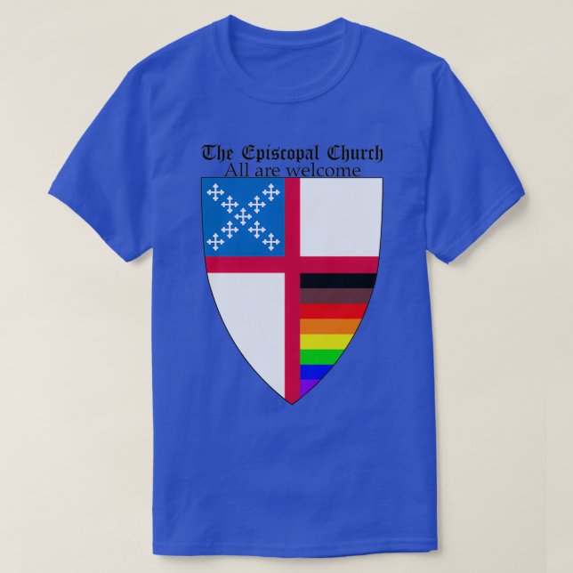 T-shirt Episcopal Church Shield with 8 Colours Rainbow Pri (Design devant)
