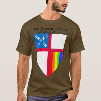 T-shirt Episcopal Church Shield with Rainbow Pride Vertica