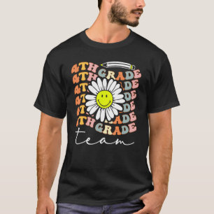 T-shirt Équipe de 4e année Rétro Groovy Femmes Heureux Pre