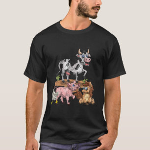 T-shirt Équipe de Mignons Enfants Vache Poulet Cochon Chev