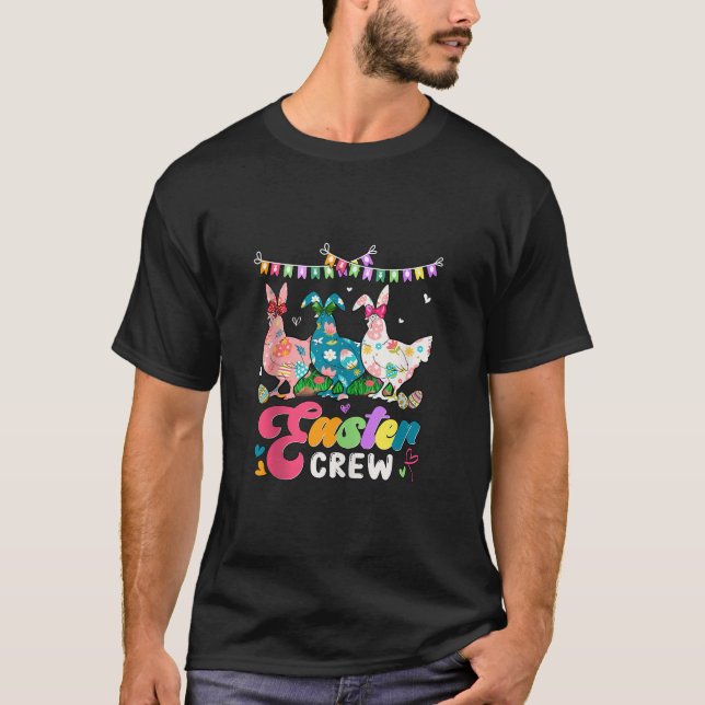 T-shirt Equipe de Pâques Trois Poulets Floraux Cravate de  (Devant)