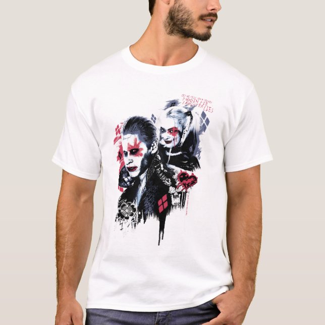 T-shirt Équipe de suicide | Graffiti peint Joker & Harley (Devant)