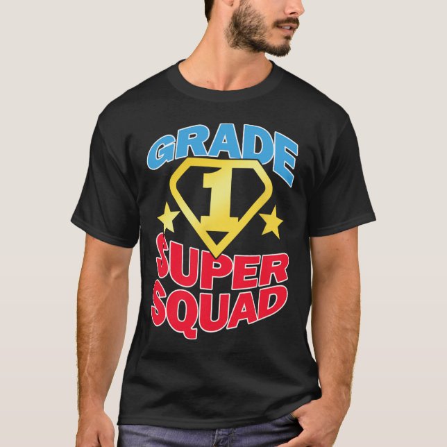 T-shirt Équipe d'enseignants superhero de 1re année (Devant)