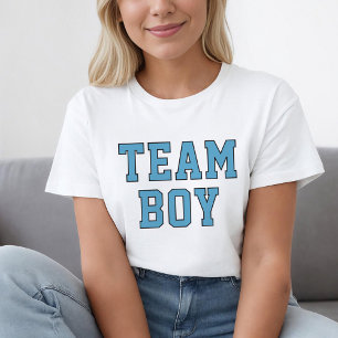 T-shirt Équipe Garçon Blanc Bleu Révélation du Sexe Fémini