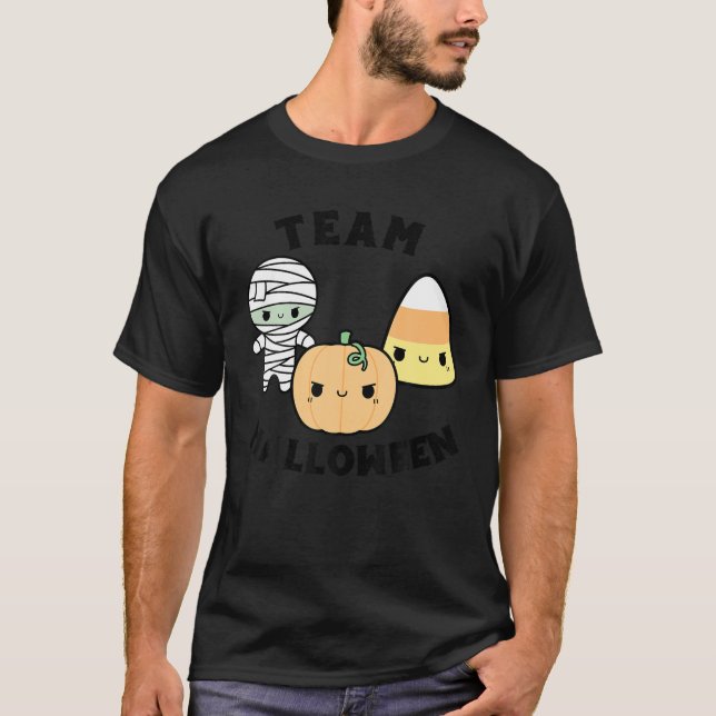 T-shirt Équipe Halloween Kawaii Mummy Candy Corn Citrouill (Devant)
