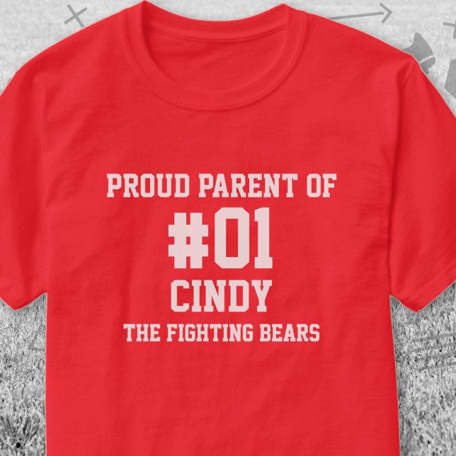 T-shirt Équipe Rouge blanche de baseball (Red and White Baseball Proud Parent of T-Shirt. Celebrate your high school or college athlete.)