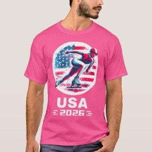 T-shirt Équipe Usa 2026 Patinage de Vitesse Drapeau Améric