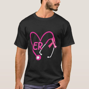 T-shirt Er Coeur Stethoscope Pink Ribbon Cancer du sein Er