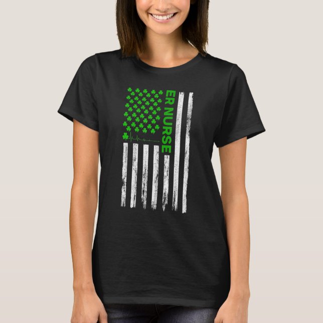 T-shirt ER Nurse American Flag Shamrock St Patrick's Day 2 (Devant)