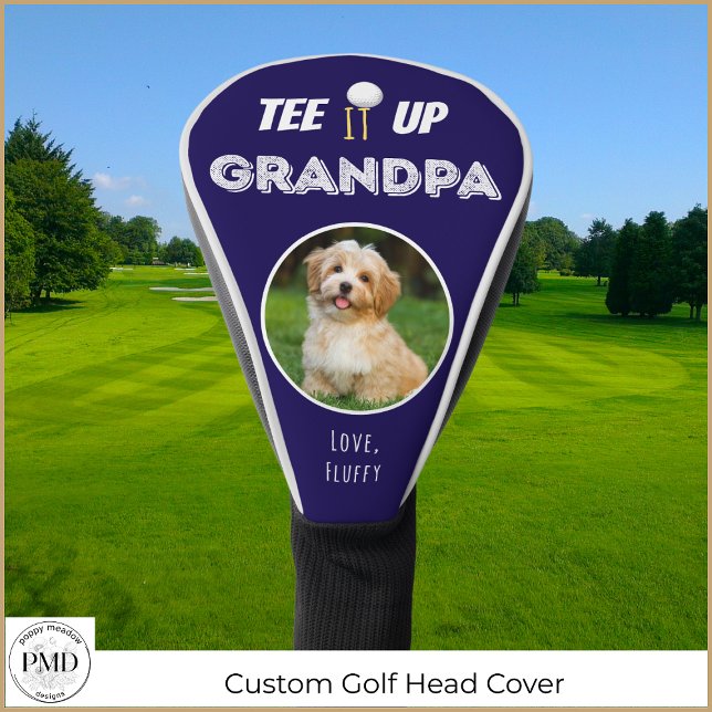 T-Shirt es bis Großvater Custom Haustier Foto Vate Golf Headcover (Tee It Up Grandpa Custom Photo Father's Day Navy Blue Golf Head Cover with Child or Pet Photo, Names)