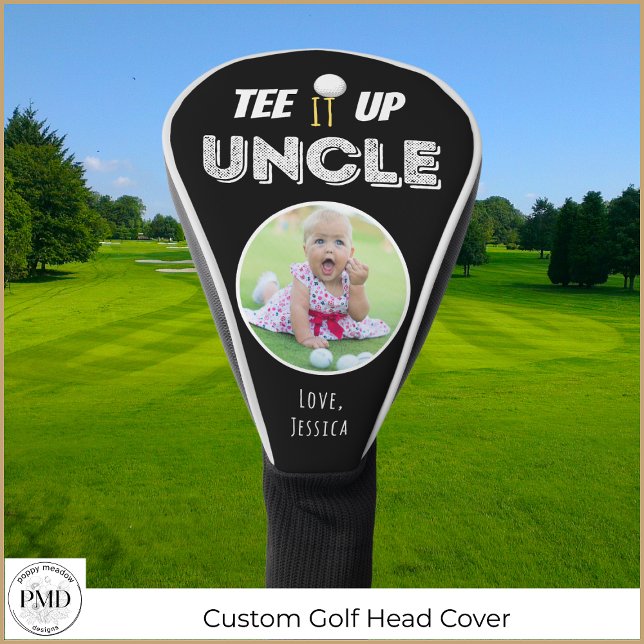 T-Shirt es oben Uncle Custom Foto Vathers Day Blac Golf Headcover (Tee It Up Uncle Custom Photo Father's Day Black Golf Head Cover with Child or Pet Photo, Names)