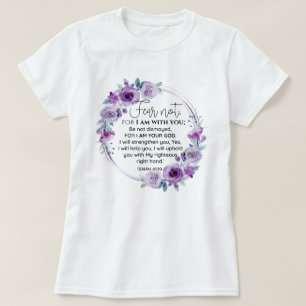T-shirt Esaïe 41:10 Crainte non violet Écriture florale