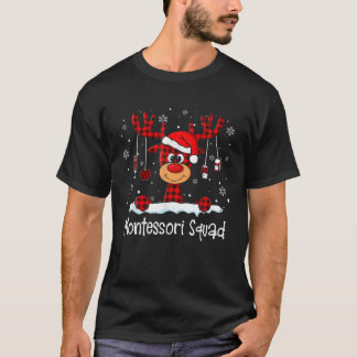 T-shirt Escadron de Montessori Plaid Reindeer Santa Hat En