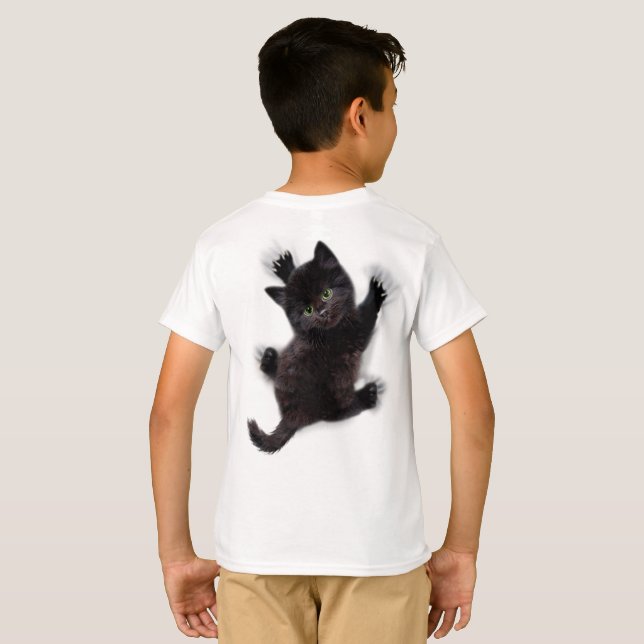T-shirt Escalade de chat noir sur le dos humain (Dos entier)