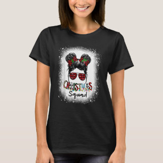 T-shirt Escouade de Noël Xmas Lumières Leopard Messy Bun
