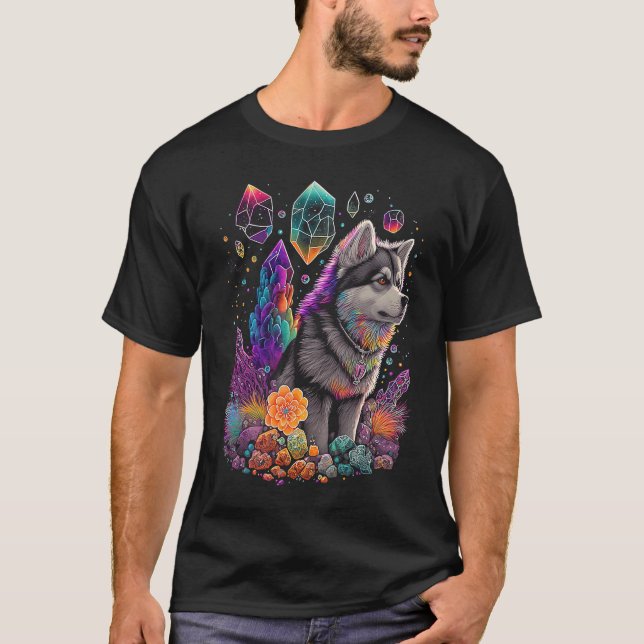 T-shirt Esoteric Husky Dog Crystals Cute Illustration  2 (Devant)