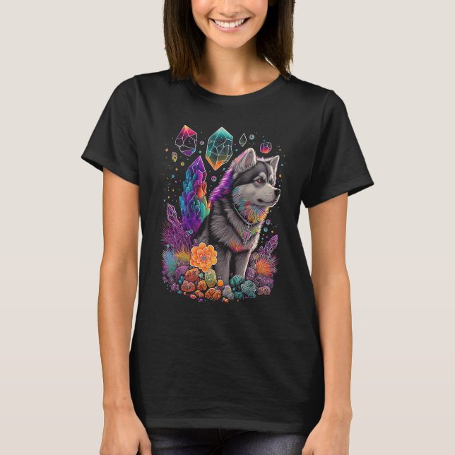 T-shirt Esoteric Husky Dog Crystals Cute Illustration  2 (Devant)