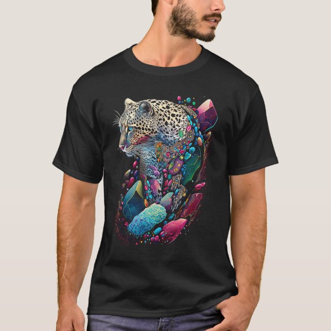 T-shirt Esoteric Leopard Crystals Cute Illustration  1 (Devant)