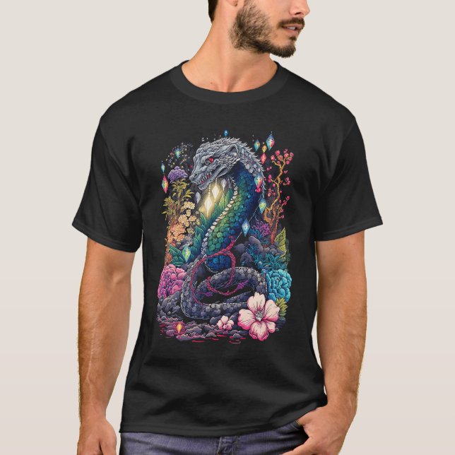 T-shirt Esoteric Snake Crystals Cute Illustration (Devant)