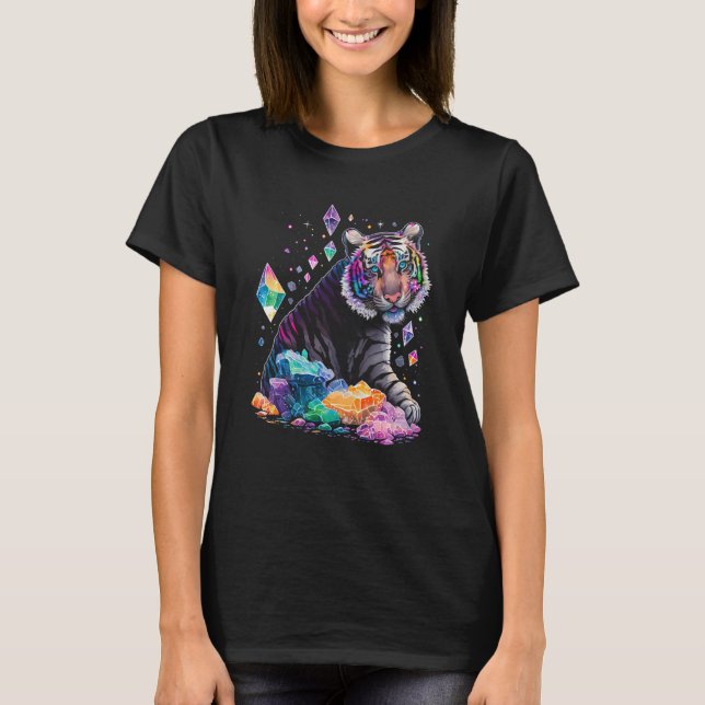 T-shirt Esoteric Tiger Crystals Cute Illustration  2 (Devant)
